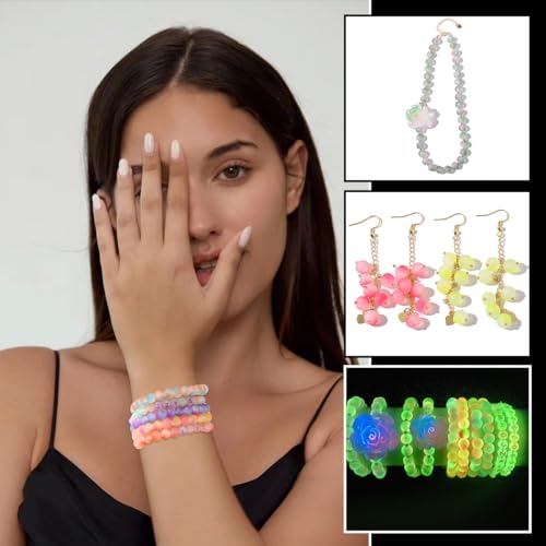RACIOCK 700 Glow-in-The-Dark Glass Bead Jewelry Kit - Jewelry Making/DIY Crafts, Necklaces, Bracelets, Party Decoration Crystal Glass Beads, Gifts for Woman and Night Sports Enthusiasts - Image 3