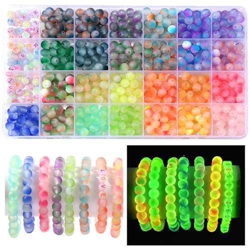 RACIOCK 700 Glow-in-The-Dark Glass Bead Jewelry Kit - Jewelry Making/DIY Crafts, Necklaces, Bracelets, Party Decoration Crystal Glass Beads, Gifts for Woman and Night Sports Enthusiasts - Image 1