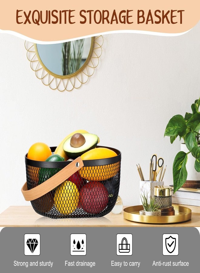 Maxcheck 4 Pcs Oval Metal Wire Storage Basket with Handle for Gathering Vegetables Multi Functional Mesh Basket for Kitchen Bathroom Picnic Home, 10.24 x 7.68 Inch(Black) - Image 3