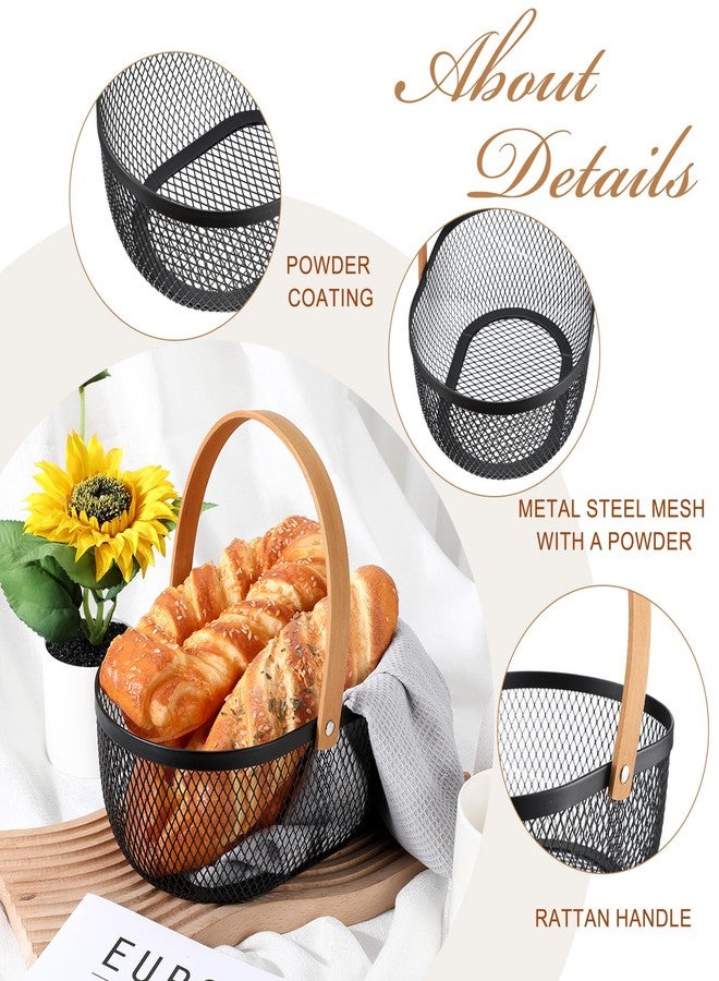 Maxcheck 4 Pcs Oval Metal Wire Storage Basket with Handle for Gathering Vegetables Multi Functional Mesh Basket for Kitchen Bathroom Picnic Home, 10.24 x 7.68 Inch(Black) - Image 4
