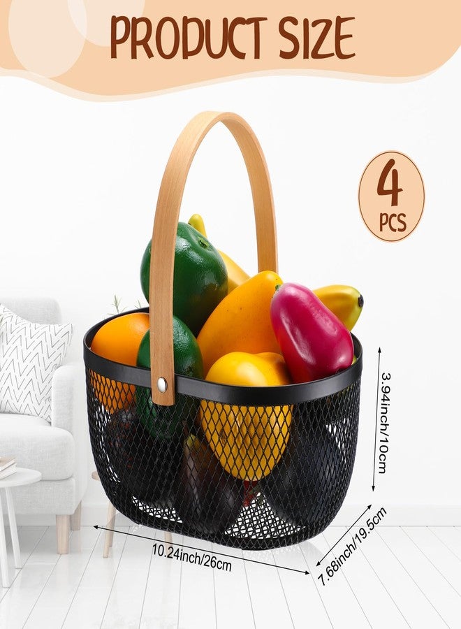 Maxcheck 4 Pcs Oval Metal Wire Storage Basket with Handle for Gathering Vegetables Multi Functional Mesh Basket for Kitchen Bathroom Picnic Home, 10.24 x 7.68 Inch(Black) - Image 2
