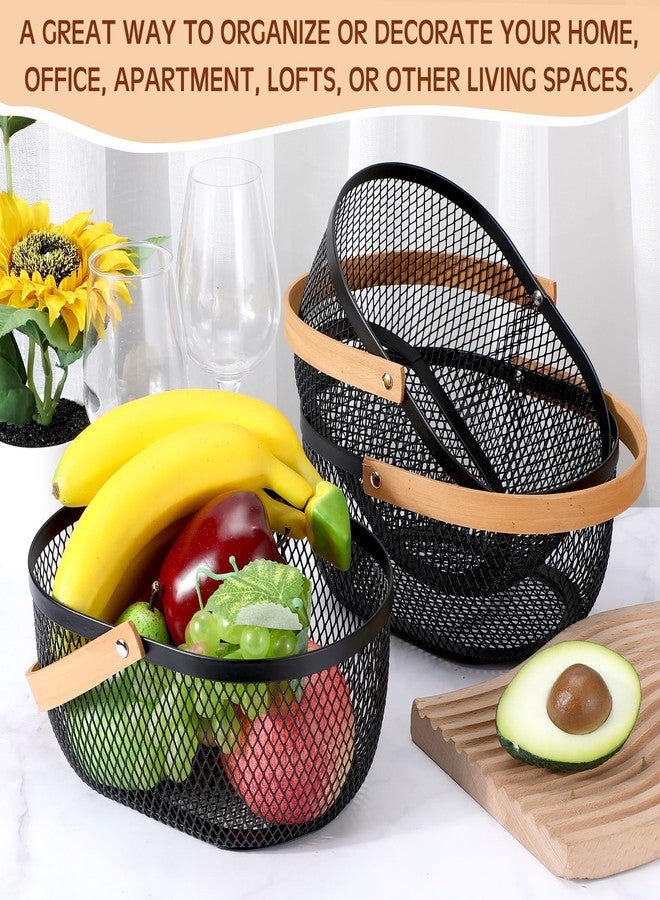 Maxcheck 4 Pcs Oval Metal Wire Storage Basket with Handle for Gathering Vegetables Multi Functional Mesh Basket for Kitchen Bathroom Picnic Home, 10.24 x 7.68 Inch(Black) - Image 5