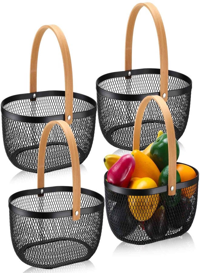 Maxcheck 4 Pcs Oval Metal Wire Storage Basket with Handle for Gathering Vegetables Multi Functional Mesh Basket for Kitchen Bathroom Picnic Home, 10.24 x 7.68 Inch(Black) - Image 1