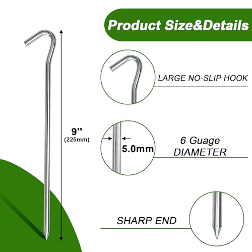 AAGUT Tent Stakes Heavy Duty Metal 9 Inch, 50 Pack Rust-Resistant Galvanized Steel Camping Stake Garden Edging Fence Hooks Yard Tent Pegs for Inflatable, Tarp, Outdoor Christmas Decorations - Image 2