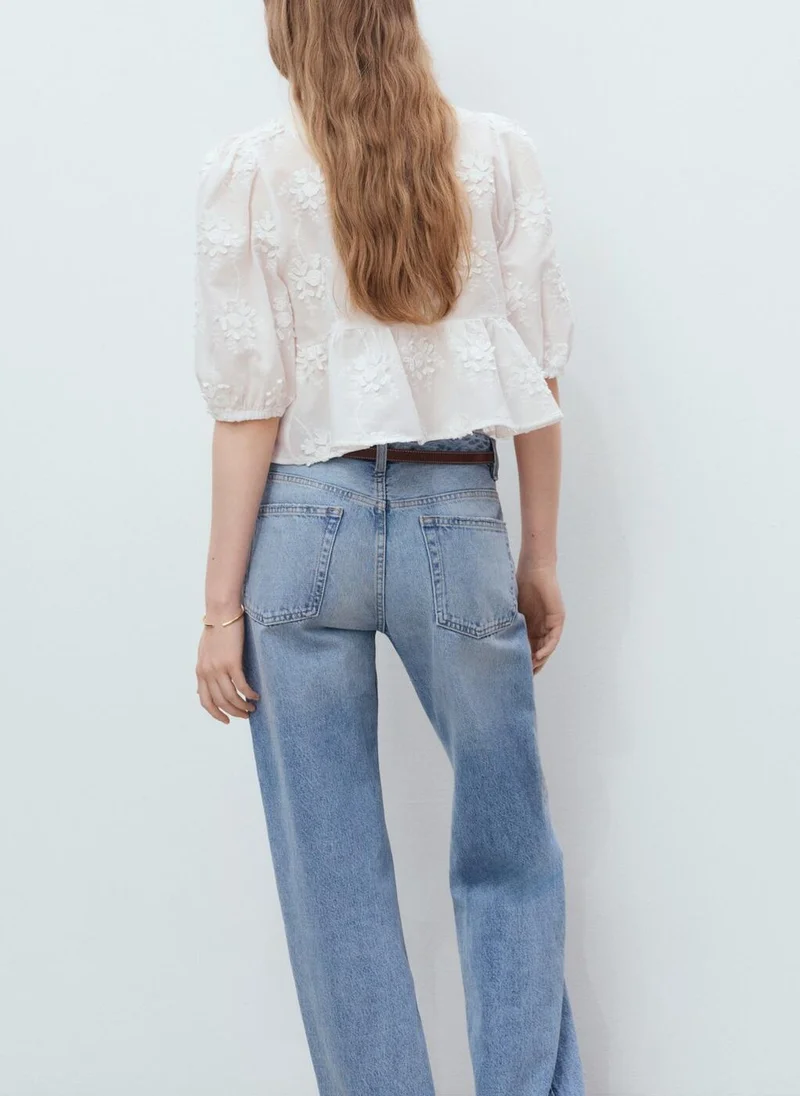 مانجو Cotton blouse with floral embroidery