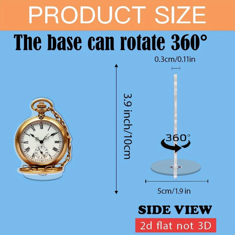 1pc 2D Acrylic Desktop Decoration With Rotating Pocket Watch Theme Design Exquisite Suitable For Home Office Desktop Decoration Or Gift For Clock Enthusiasts Style A - Image 2