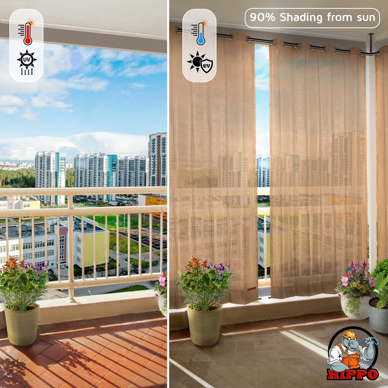 HIPPO 180 GSM Outdoor Sun Blocking Balcony Eyelet/Grommet Curtains Sun & UV Protection, Light Filtering 3FTX7.5FTDoor Curtain (Sand) - Image 2