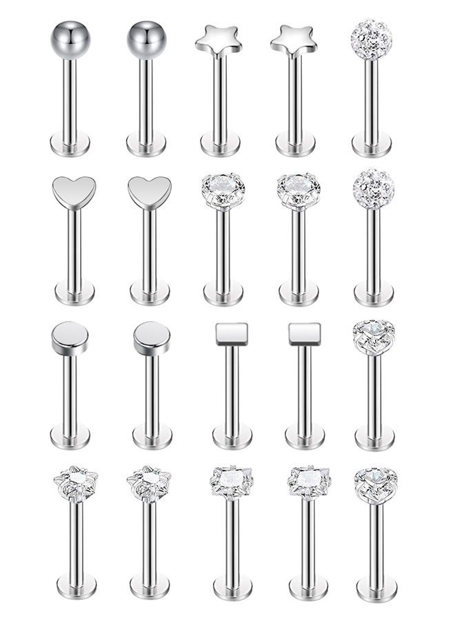 HAWAWA 20 Pcs 16G Stainless Steel Labret Studs Lip Rings for Men Women 3mm CZ Nose Studs Cartilage Earrings Tragus Helix Piercing Jewelry 8mm Bar Length  - Image 1
