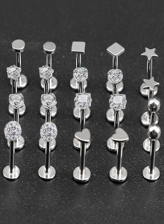 HAWAWA 20 Pcs 16G Stainless Steel Labret Studs Lip Rings for Men Women 3mm CZ Nose Studs Cartilage Earrings Tragus Helix Piercing Jewelry 8mm Bar Length  - Image 3