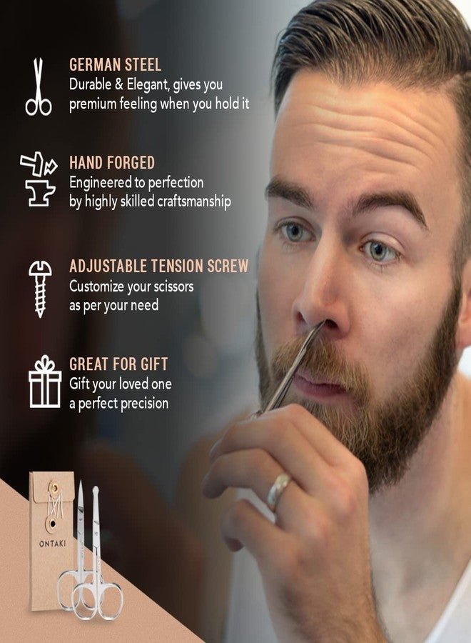 Ontaki Curved and Rounded Men's Facial Hair Scissors - Mustache, Nose Hair, Beard Trimming - Safe for Eyebrows, Eyelashes, and Ears - Stainless Steel (Silver) - Eyebrow Scissors - Image 2