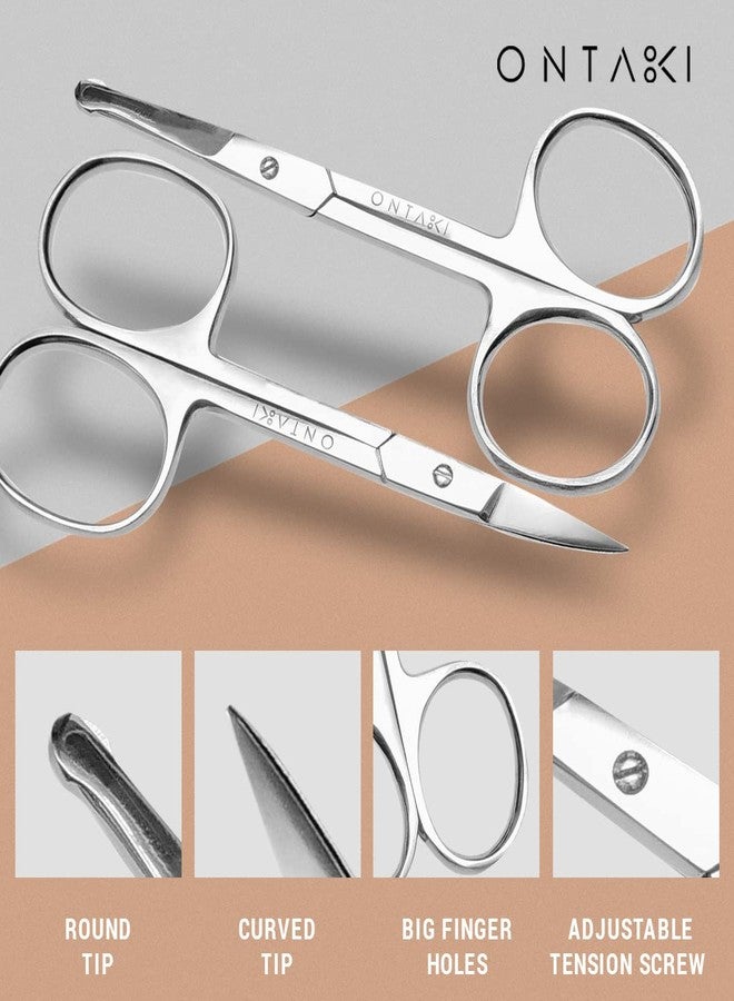 Ontaki Curved and Rounded Men's Facial Hair Scissors - Mustache, Nose Hair, Beard Trimming - Safe for Eyebrows, Eyelashes, and Ears - Stainless Steel (Silver) - Eyebrow Scissors - Image 4