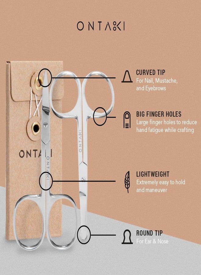 Ontaki Curved and Rounded Men's Facial Hair Scissors - Mustache, Nose Hair, Beard Trimming - Safe for Eyebrows, Eyelashes, and Ears - Stainless Steel (Silver) - Eyebrow Scissors - Image 3
