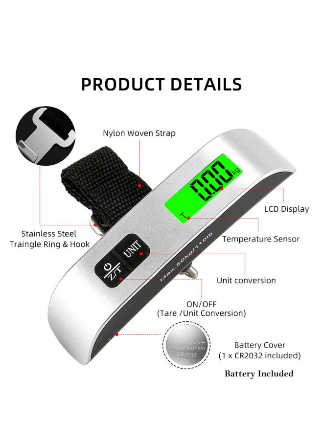 JIHAM Digital Luggage Scale 50kg Portable Hanging Weighing Scale with Backlit LCD Display for Travel, Fishing & Parcel Use - Image 2