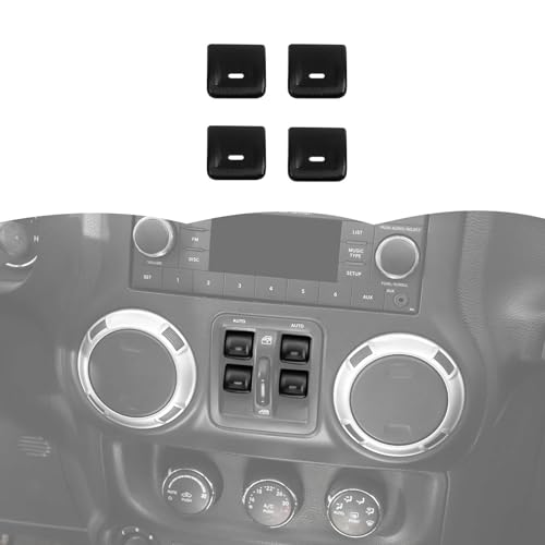 RT-TCZ RTTCZ Window Button Switch Trim Cover Aluminum Alloy Decoration Interior Accessories Compatible with Jeep Wrangler JK JKU 20122017Black - Image 1