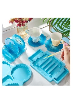 Y&D 2 Pieces Coaster Resin Molds Set Stand Silicone Mold Cup Mat Epoxy Casting Holder for DIY Crafts Home Decorations Making Tools Blue  - Image 2