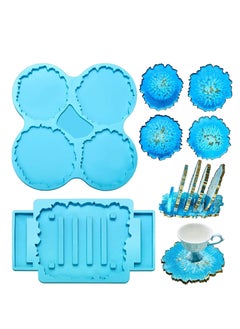 Y&D 2 Pieces Coaster Resin Molds Set Stand Silicone Mold Cup Mat Epoxy Casting Holder for DIY Crafts Home Decorations Making Tools Blue  - Image 1
