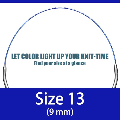 cuteDIY Size 13 Circular Knitting Needles 16 Inch Set Round Metal Kit (Etched US&mm, Color-Coded Cable, Smooth Join) - Image 2