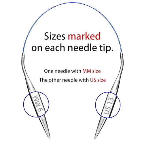 cuteDIY Size 13 Circular Knitting Needles 16 Inch Set Round Metal Kit (Etched US&mm, Color-Coded Cable, Smooth Join) - Image 5