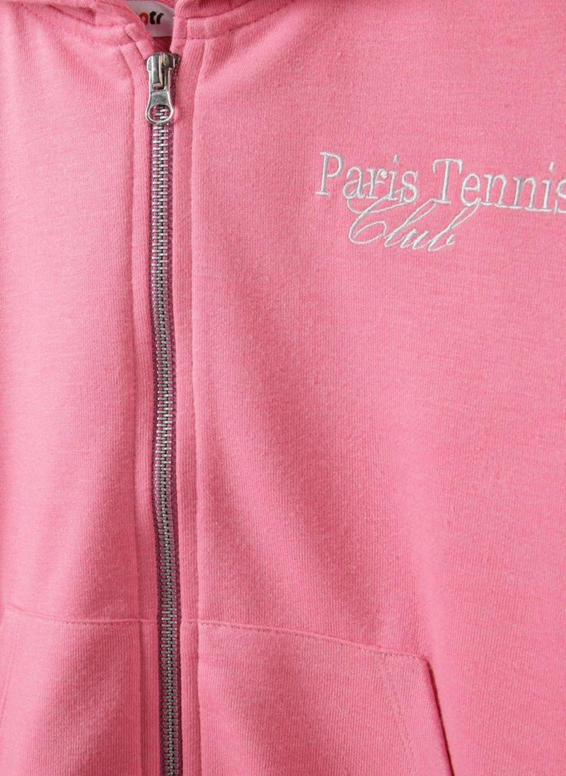 MINOTI Girls Zip-Up Hoodie with Front Pockets and Hood  - Image 4