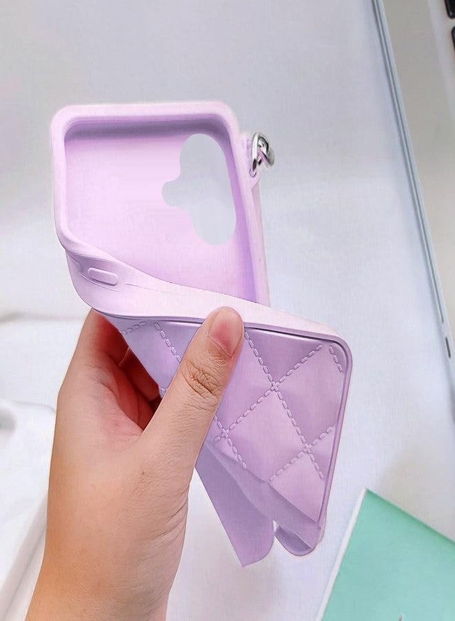 أوميو جراب محفظة متوافق مع آيفون 16 من أوميو، مزود بحامل بطاقات، وسلسلة فاخرة، وحبل كتف طويل مزين باللؤلؤ، وحزام معصم، وغطاء حقيبة يد من السيليكون الناعم، مناسب للنساء والفتيات، لون بنفسجي. - Image 3