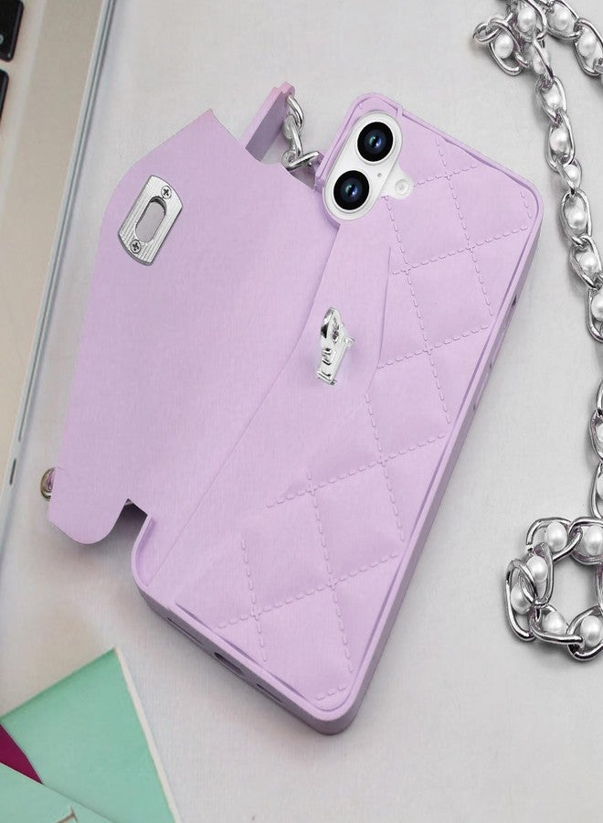 أوميو جراب محفظة متوافق مع آيفون 16 من أوميو، مزود بحامل بطاقات، وسلسلة فاخرة، وحبل كتف طويل مزين باللؤلؤ، وحزام معصم، وغطاء حقيبة يد من السيليكون الناعم، مناسب للنساء والفتيات، لون بنفسجي. - Image 2