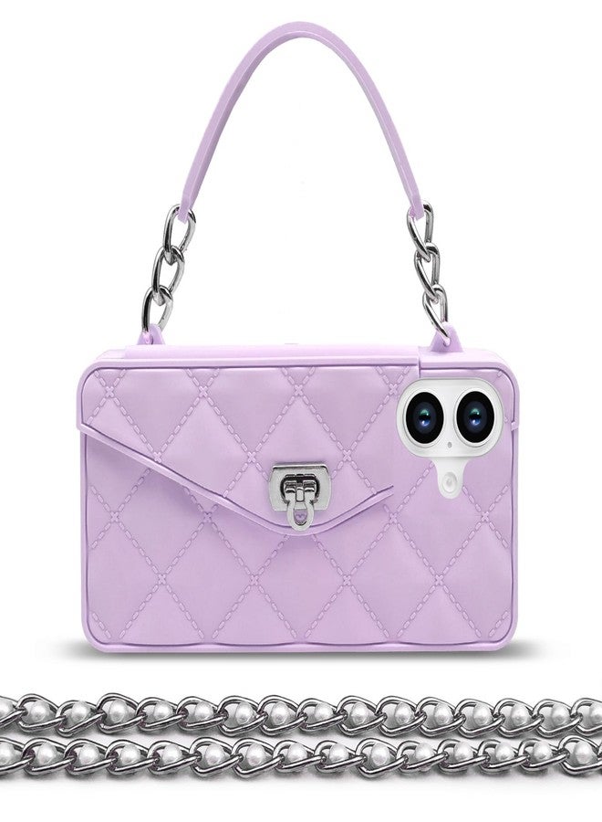 أوميو جراب محفظة متوافق مع آيفون 16 من أوميو، مزود بحامل بطاقات، وسلسلة فاخرة، وحبل كتف طويل مزين باللؤلؤ، وحزام معصم، وغطاء حقيبة يد من السيليكون الناعم، مناسب للنساء والفتيات، لون بنفسجي. - Image 1