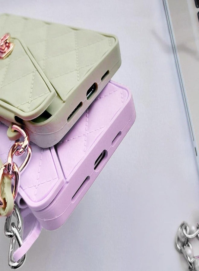 أوميو جراب محفظة متوافق مع آيفون 16 من أوميو، مزود بحامل بطاقات، وسلسلة فاخرة، وحبل كتف طويل مزين باللؤلؤ، وحزام معصم، وغطاء حقيبة يد من السيليكون الناعم، مناسب للنساء والفتيات، لون بنفسجي. - Image 5