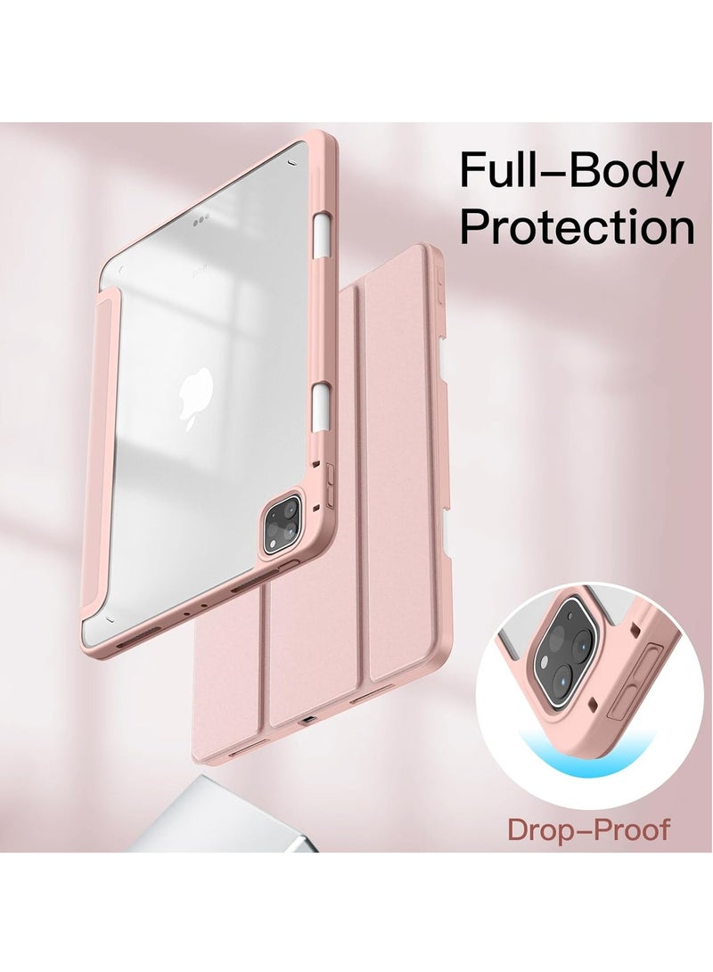 MIGOFAST iPad Pro 11 Inch (2022/2021/2020/2018) with Pencil Holder, Clear Transparent Back Shell Slim Stand Shockproof Tablet Cover, Auto Wake/Sleep Rose Gold Pink - Image 4