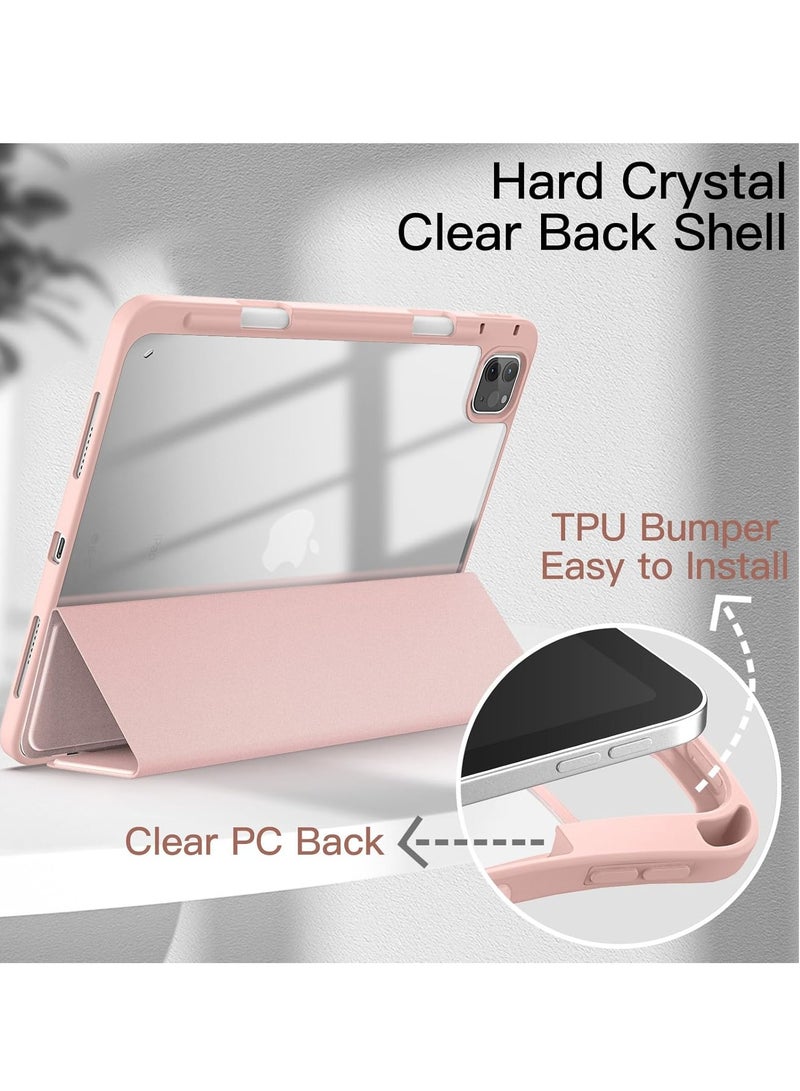 MIGOFAST iPad Pro 11 Inch (2022/2021/2020/2018) with Pencil Holder, Clear Transparent Back Shell Slim Stand Shockproof Tablet Cover, Auto Wake/Sleep Rose Gold Pink - Image 5