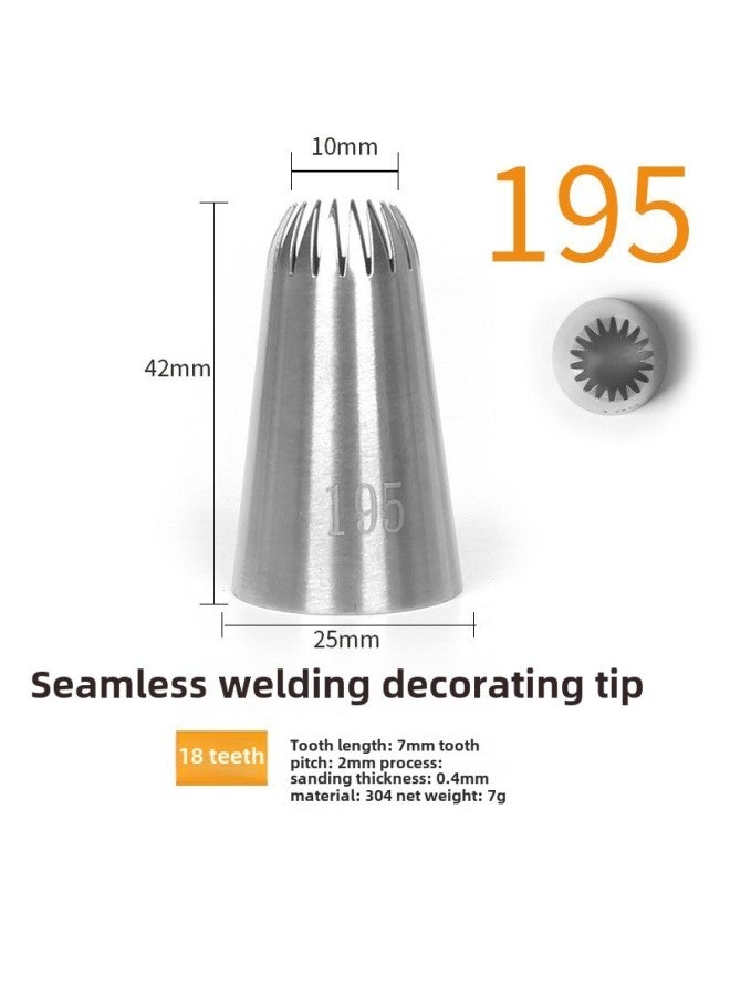304 Stainless Steel Pastry Nozzle 6-tooth Belt Number Seamless Welding Cream Nozzle Large Cake Decorating Tool-Specifications:195  - Image 1