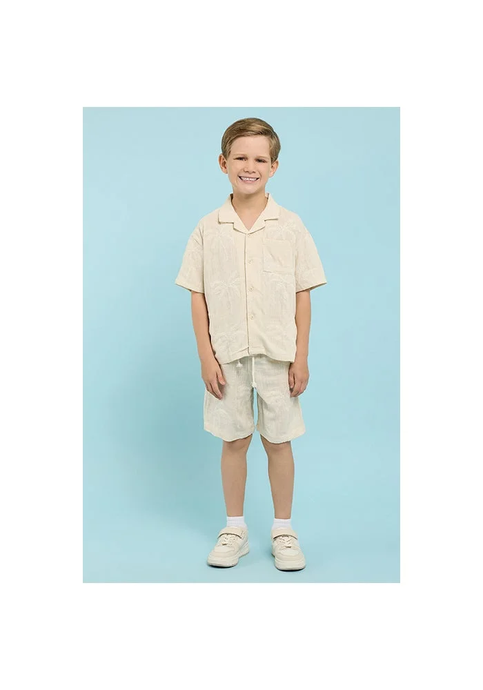 أر أند بي Embroidered Shirt with Revere Collar and Short Sleeves