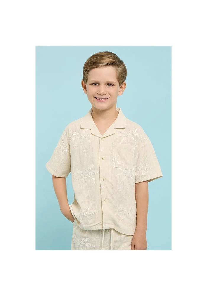 أر أند بي Embroidered Shirt with Revere Collar and Short Sleeves