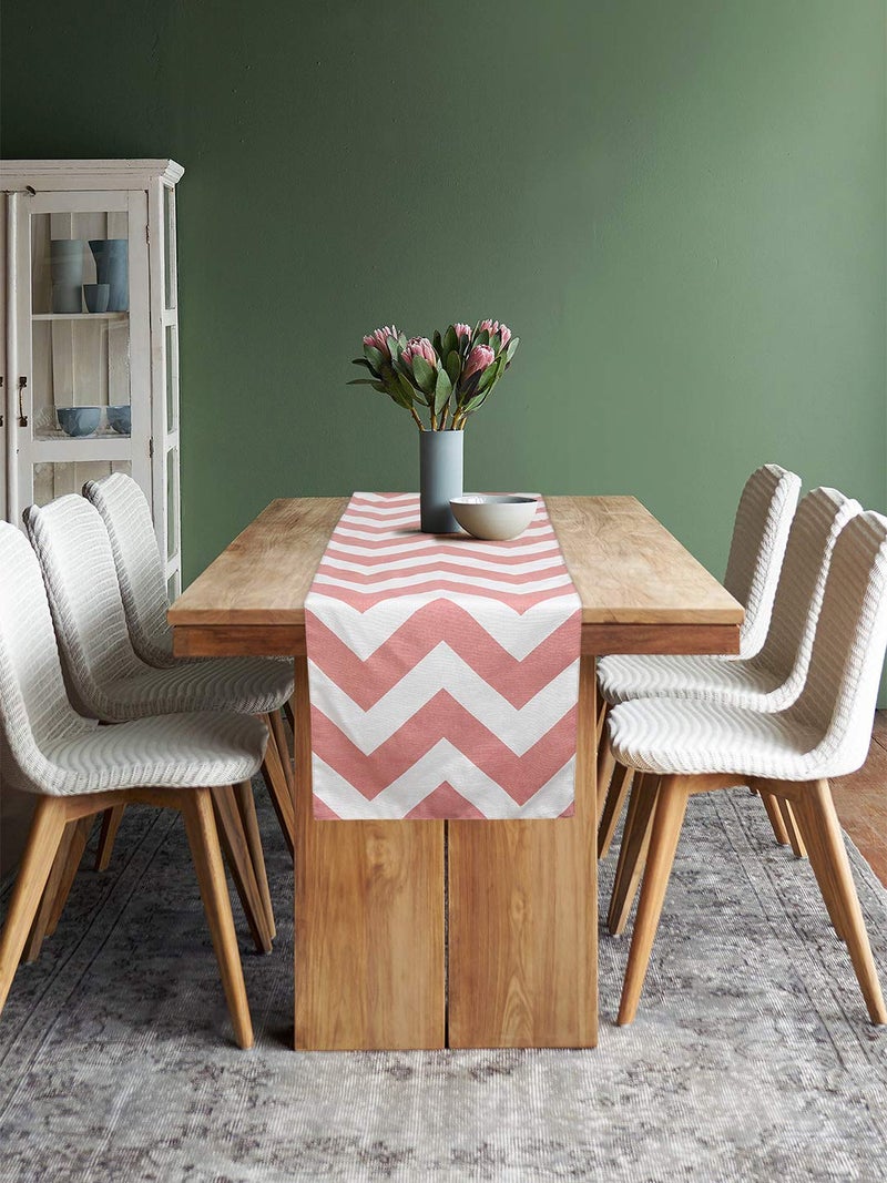 Dekor World 1 Piece Cotton Chevron Printed Table Runner (Pink, 4 Seater Table Runner- 33x120cm or 13x48 Inch)-for Dining & Center Table - Image 2