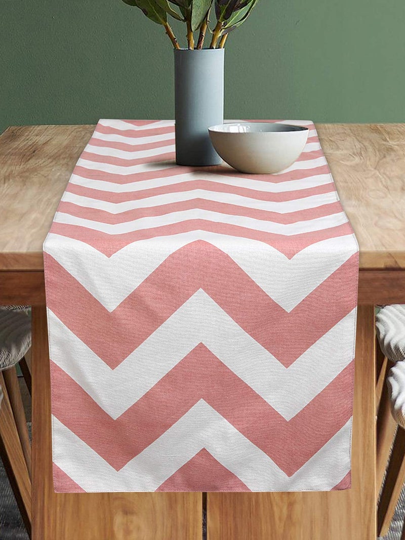 Dekor World 1 Piece Cotton Chevron Printed Table Runner (Pink, 4 Seater Table Runner- 33x120cm or 13x48 Inch)-for Dining & Center Table - Image 1