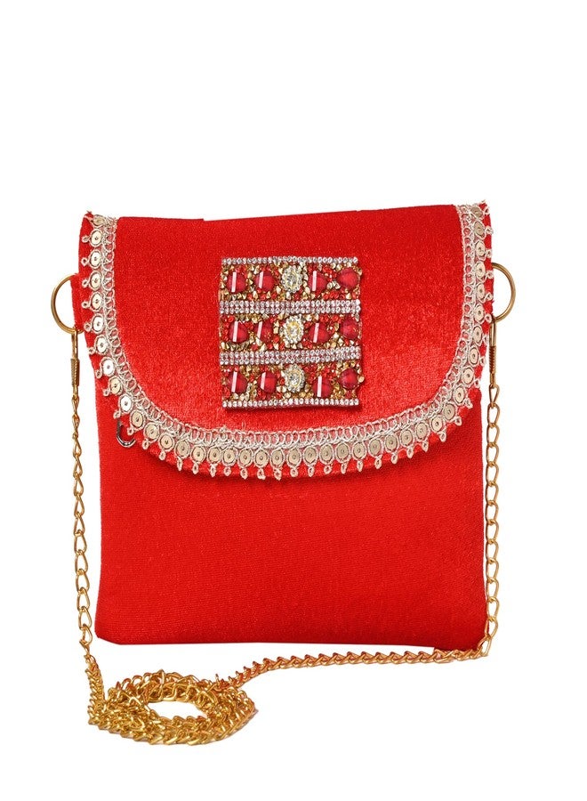 Coco Candy Women's Casual Lightweight Stylish Handbag | Velvet Red Sling Bag for Women - Perfect for Daily Use with Gold Chain - Image 1