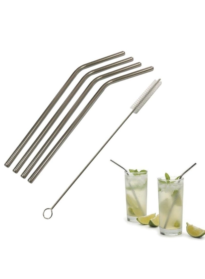 Reusable Stainless Steel Metal Drinking Straws (4 Pack) with a handy cleaning brush. - Image 1
