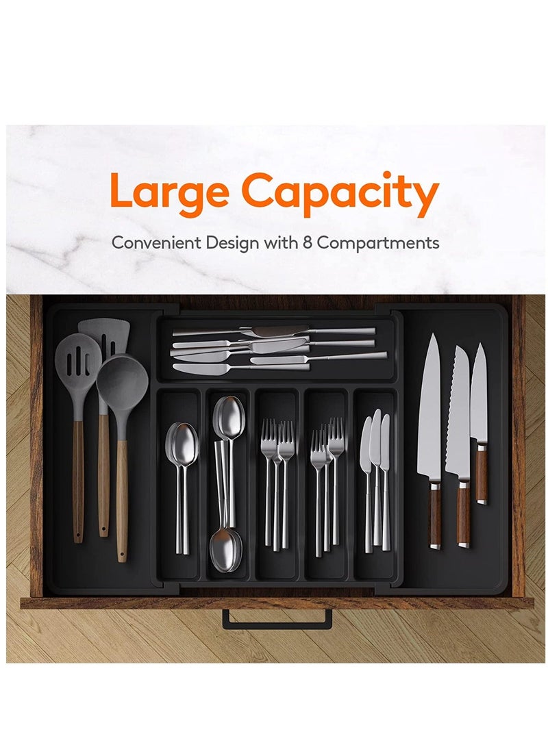 والالا منظم أدراج أدوات مائدة قابل للتوسيع وقابل للتعديل، أواني كينفي تراينيناي، حامل أدوات فضية وأدوات مائدة، صينية أدوات مائدة للخزانة لسكاكين الشوك والملاعق، - Image 2