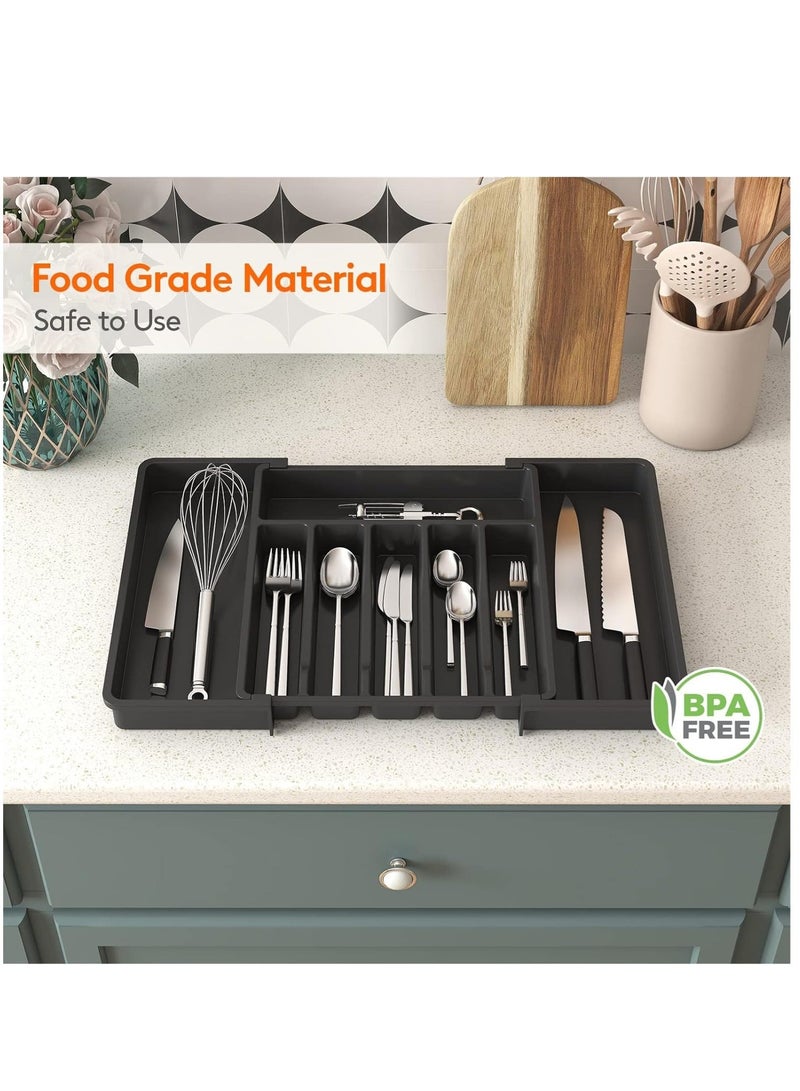 والالا منظم أدراج أدوات مائدة قابل للتوسيع وقابل للتعديل، أواني كينفي تراينيناي، حامل أدوات فضية وأدوات مائدة، صينية أدوات مائدة للخزانة لسكاكين الشوك والملاعق، - Image 4