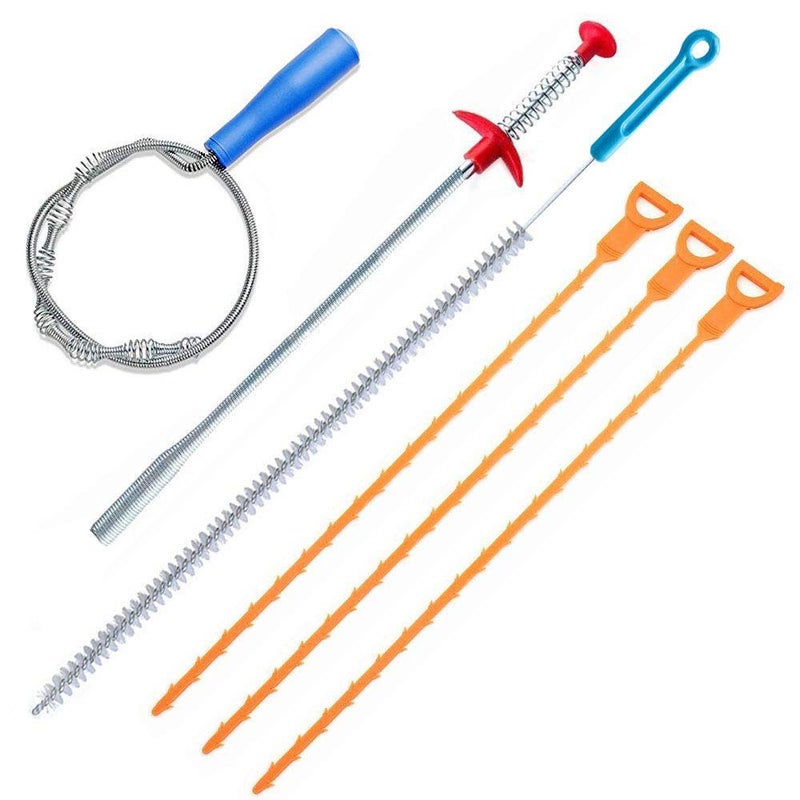 Fommen 6 Pack Clog Remover Drain Relief Auger CleanerDrain Snake Hair RemoverSink Overflow Cleaning Brush Sewer Hair CatcherBathroom Tub ToiletClogged Drains Dredge Pipe SewersSink Kitchen