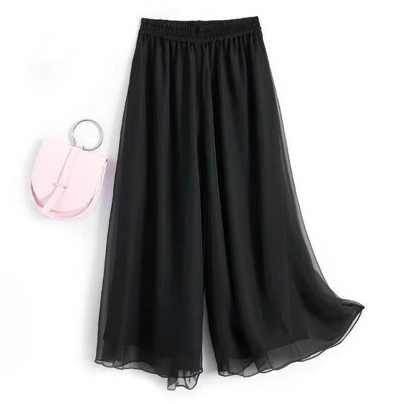 Elegant Chiffon Palazzo Pants for Dance Black nine-point pants [pants length 88cm]
