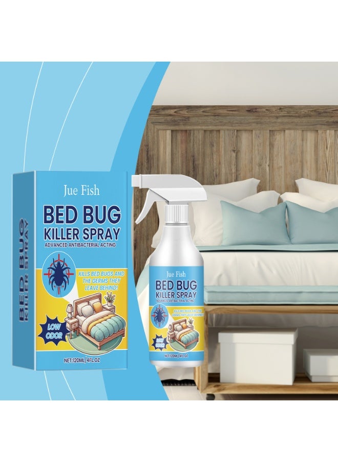 JUE-FISH 120ml Bed Bugs Killer Spray, Low Odor Roach & Fly Killer Spray, Plant-Based Actives Kill Insects & Bugs on Contact, Non-Greasy, Repellent Indoor flea moth bugs bed bugs, No Stains, Fresh Scent - Image 2