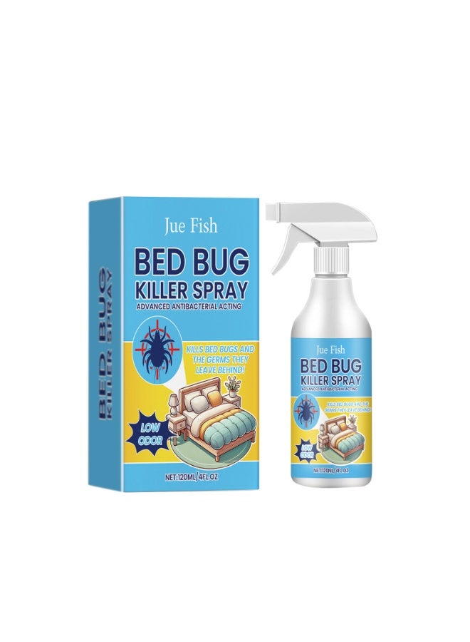 JUE-FISH 120ml Bed Bugs Killer Spray, Low Odor Roach & Fly Killer Spray, Plant-Based Actives Kill Insects & Bugs on Contact, Non-Greasy, Repellent Indoor flea moth bugs bed bugs, No Stains, Fresh Scent - Image 1