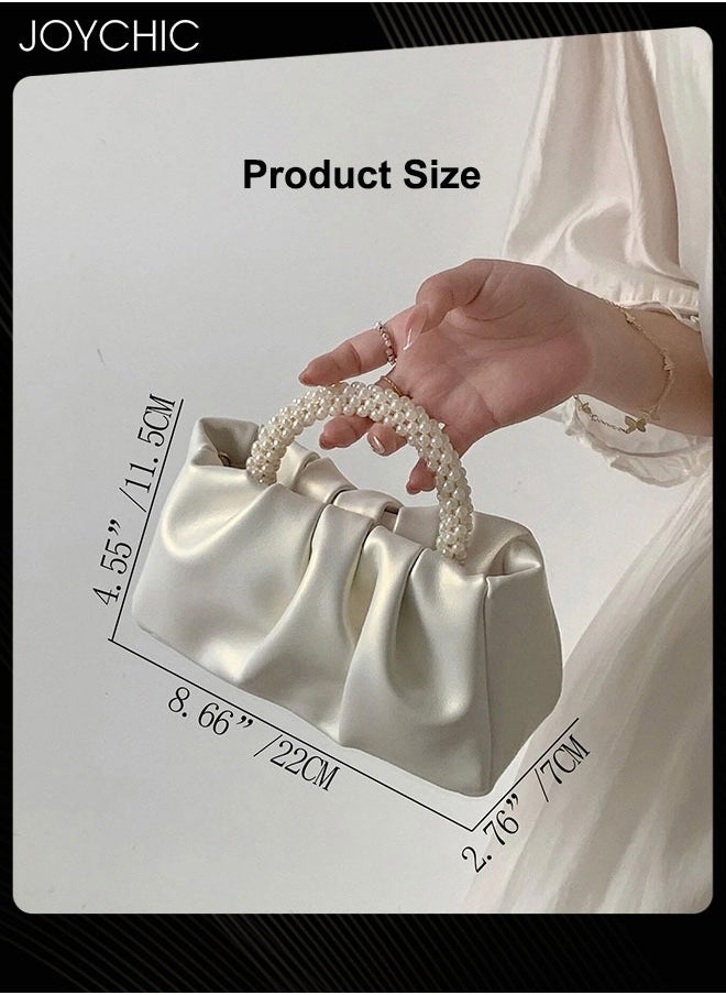 Joychic - Beatfull Evening Purse Women Pearl Handbags Soft Leather Ruched Bag Bridal Clutch for Wedding Party Prom Crossbody Purses - Image 1