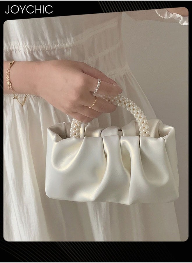 Joychic - Beatfull Evening Purse Women Pearl Handbags Soft Leather Ruched Bag Bridal Clutch for Wedding Party Prom Crossbody Purses - Image 1