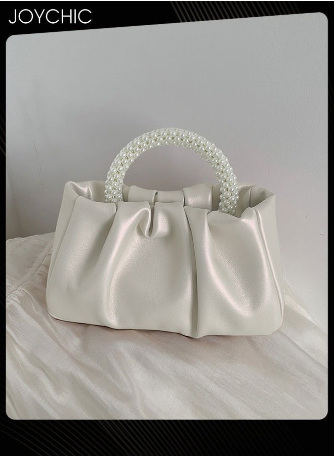 Joychic - Beatfull Evening Purse Women Pearl Handbags Soft Leather Ruched Bag Bridal Clutch for Wedding Party Prom Crossbody Purses - Image 1