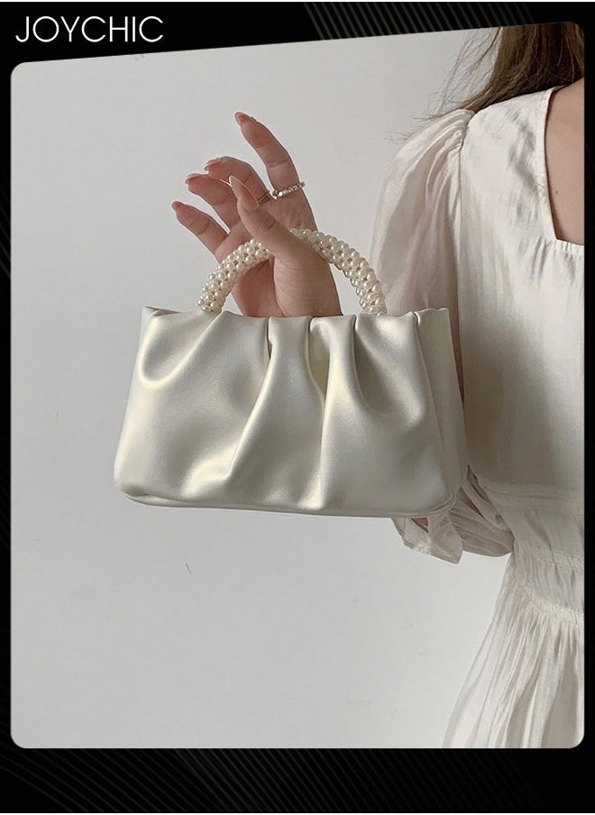 Joychic - Beatfull Evening Purse Women Pearl Handbags Soft Leather Ruched Bag Bridal Clutch for Wedding Party Prom Crossbody Purses - Image 1