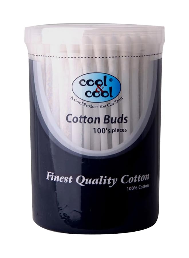 Cool & Cool Ear Buds 100'S Round Thick Tips Cotton Swabs 100% Cotton Double Tipped Hygienic Gentle & Safe Swabs For Ears Assorted - Image 1