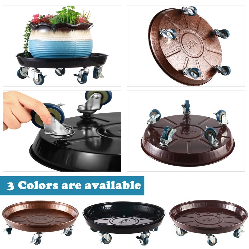 Planterhoma 3 Packs Metal Plant Caddy with Wheels 13" Rolling Plant Stand Heavy Duty Plant Dolly with Casters for Indoor and Outdoor Large Planter Casters Potted Plant Mover,Copper - Image 4