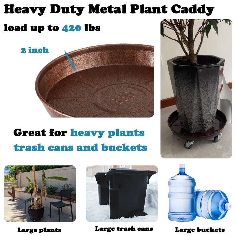 Planterhoma 3 Packs Metal Plant Caddy with Wheels 13" Rolling Plant Stand Heavy Duty Plant Dolly with Casters for Indoor and Outdoor Large Planter Casters Potted Plant Mover,Copper - Image 5