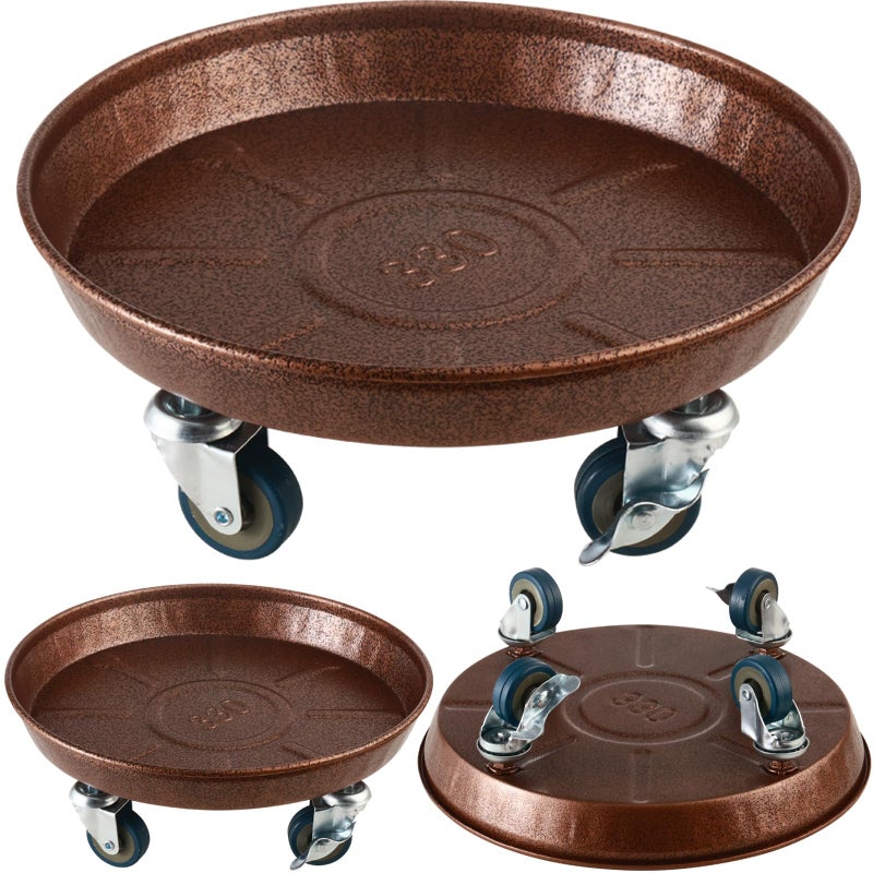 Planterhoma 3 Packs Metal Plant Caddy with Wheels 13" Rolling Plant Stand Heavy Duty Plant Dolly with Casters for Indoor and Outdoor Large Planter Casters Potted Plant Mover,Copper - Image 1